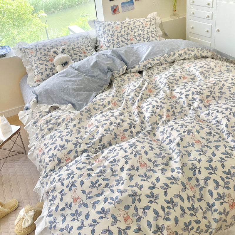 Cama pequeña de algodón floral de cuatro piezas estilo princesa