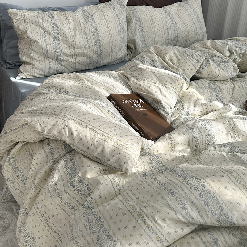 Juego de cama de algodón con estampado floral de jardín, 4 piezas, para niña, de verano