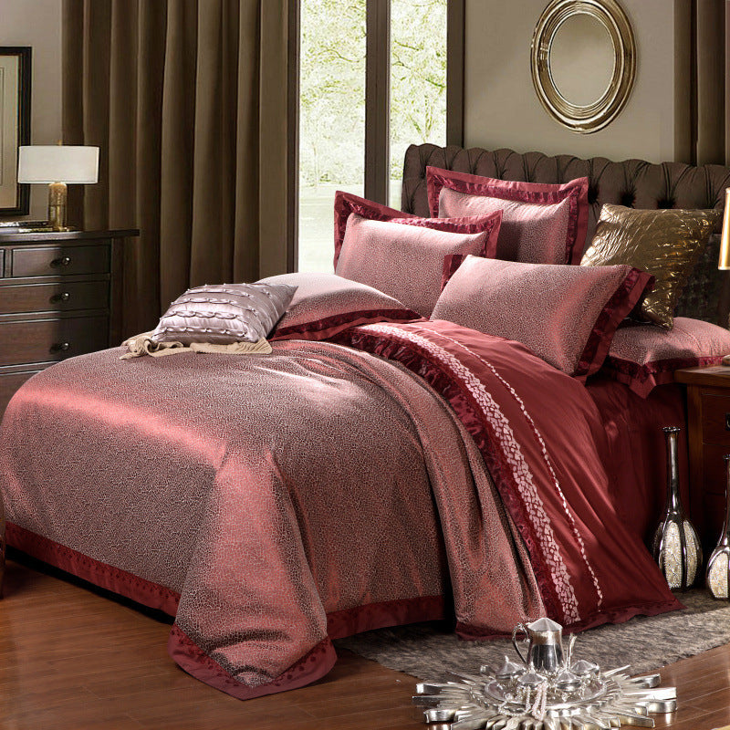 Ensemble quatre pièces en satin jacquard de style européen