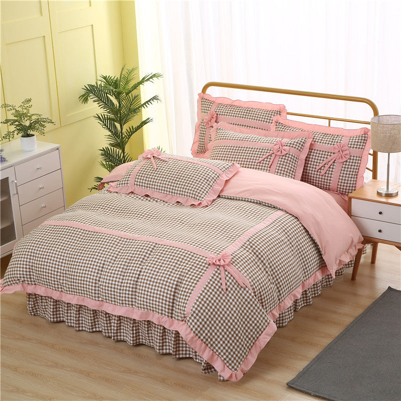 Korean style lace four-piece plaid pastoral princess style