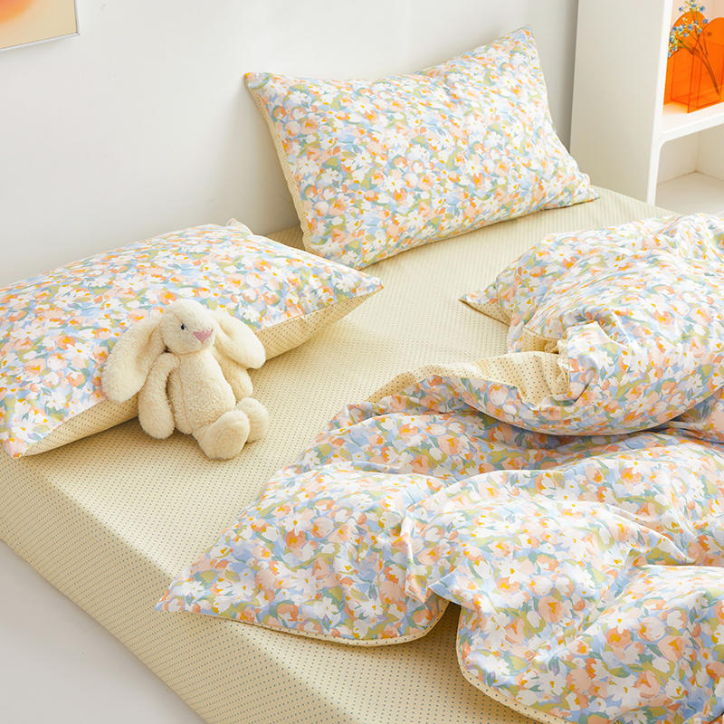 Sábana de algodón estilo americano campestre con estampado floral color piel