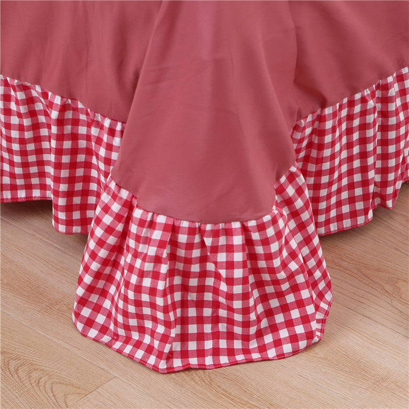 Korean style lace four-piece plaid pastoral princess style
