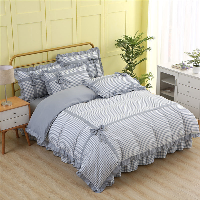Korean style lace four-piece plaid pastoral princess style