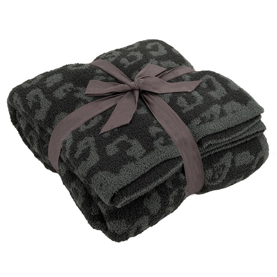 Knitted Leopard Blanket Plus Velvet Knitted Jacquard Barefoot Dream Blanket