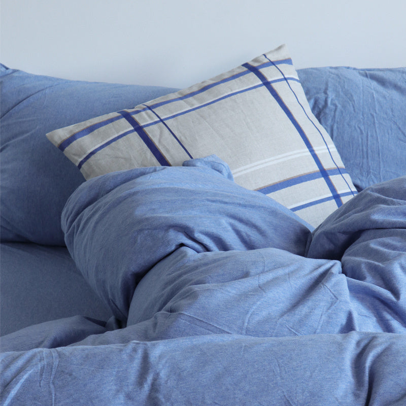 Juego de cama de cuatro piezas de algodón Tianzhu de punto, suave, sin estampado y agradable para la piel, para dormir desnudo