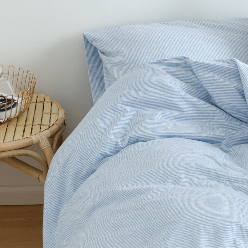 Juego de cama de cuatro piezas de algodón Tianzhu de punto, suave, sin estampado y agradable para la piel, para dormir desnudo