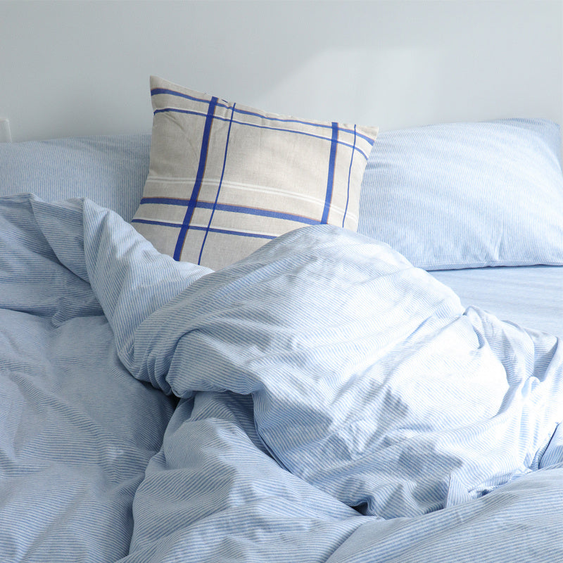 Juego de cama de cuatro piezas de algodón Tianzhu de punto, suave, sin estampado y agradable para la piel, para dormir desnudo