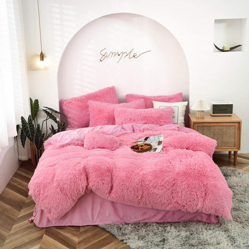 Pure Color Thick Long-haired Mink Velvet Four-piece Suit