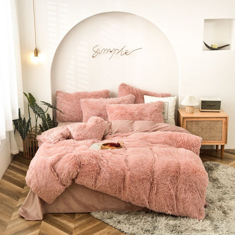 Pure Color Thick Long-haired Mink Velvet Four-piece Suit