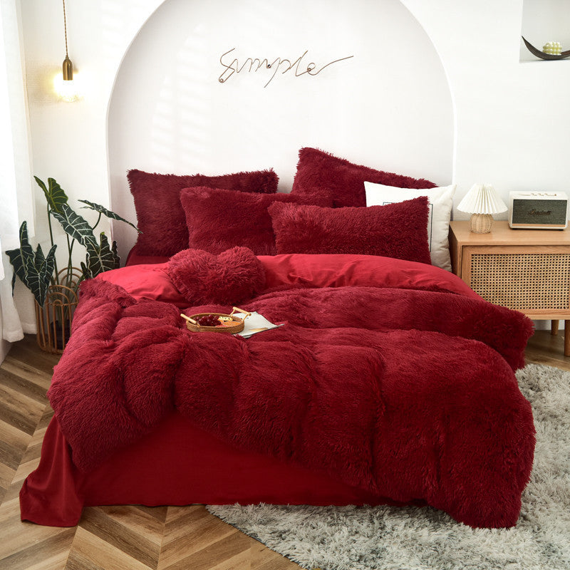 Pure Color Thick Long-haired Mink Velvet Four-piece Suit