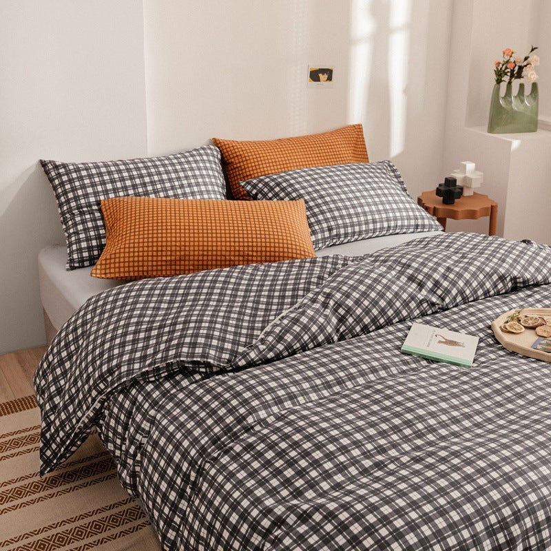 Cotton Four Piece Simple Quilt Cover Men Plaid Dormitory Ssingle Quilt Cover Three 4-Piece Bed Sheet Jane