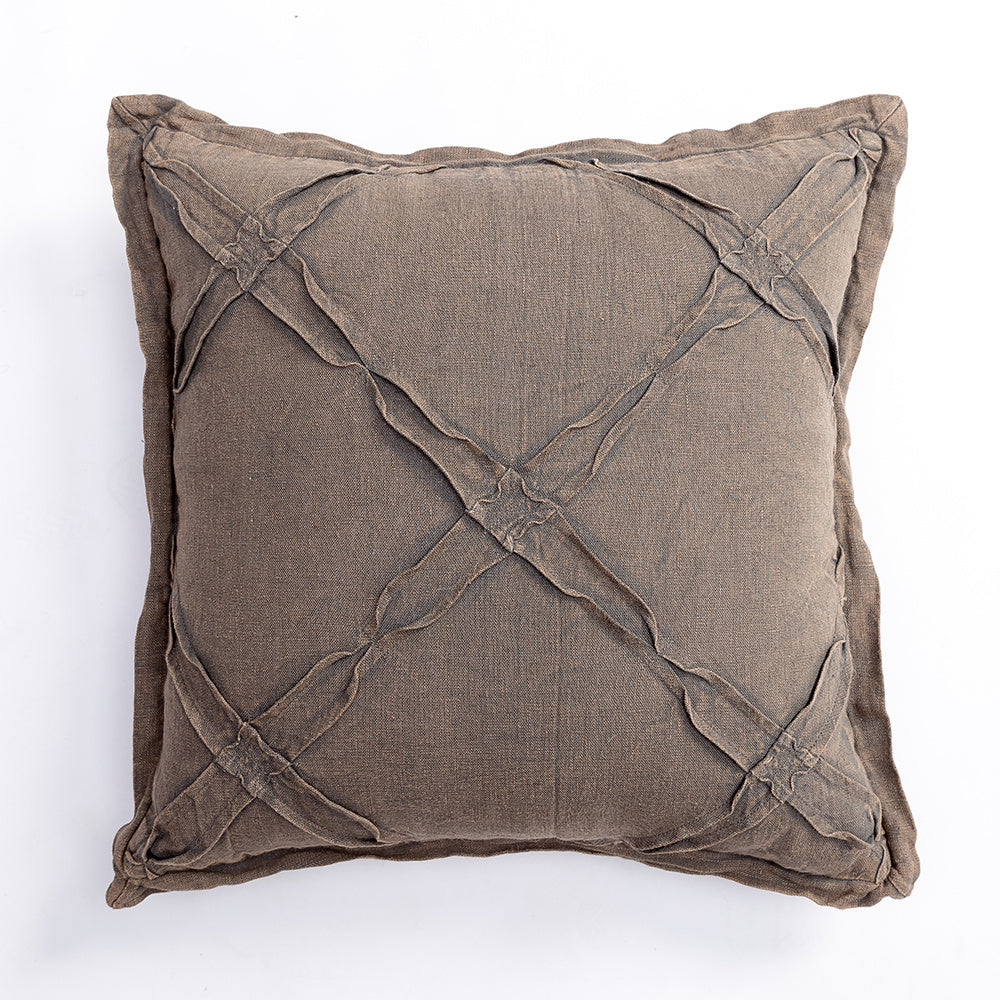 Housse de coussin brodée à la main, couleur unie, style nordique et européen, en coton ramie et chanvre