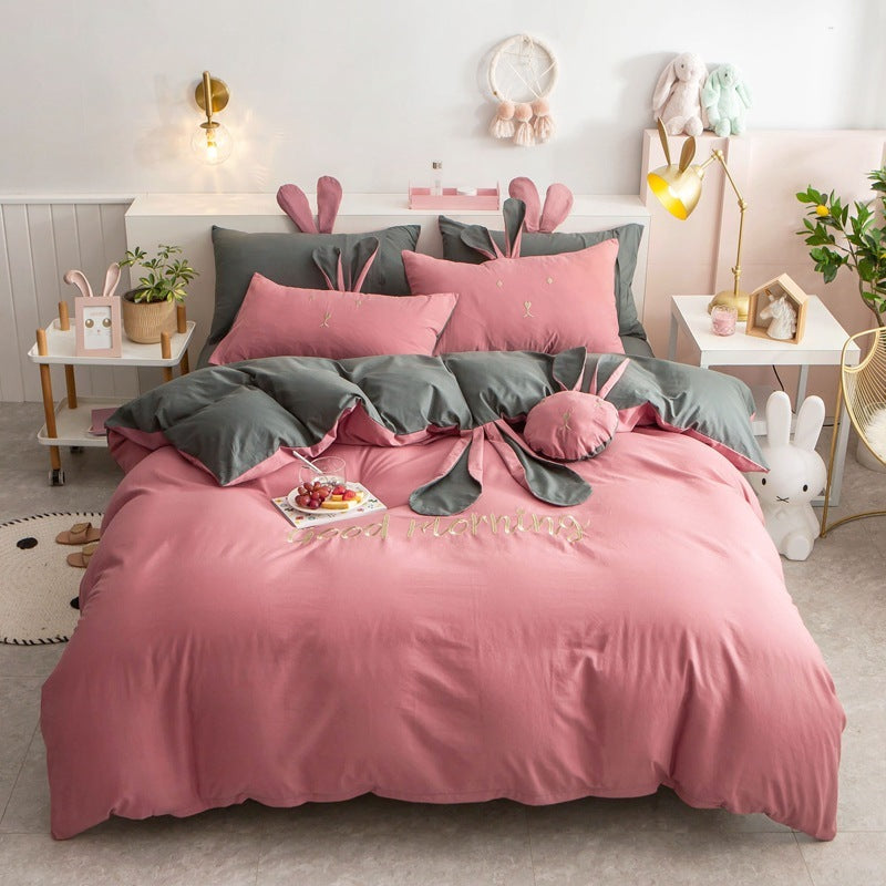 Parure de lit style princesse printemps et été pour fille avec motif cœur