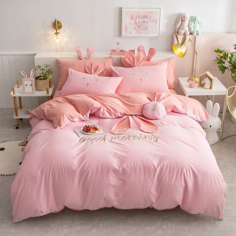 Parure de lit style princesse printemps et été pour fille avec motif cœur