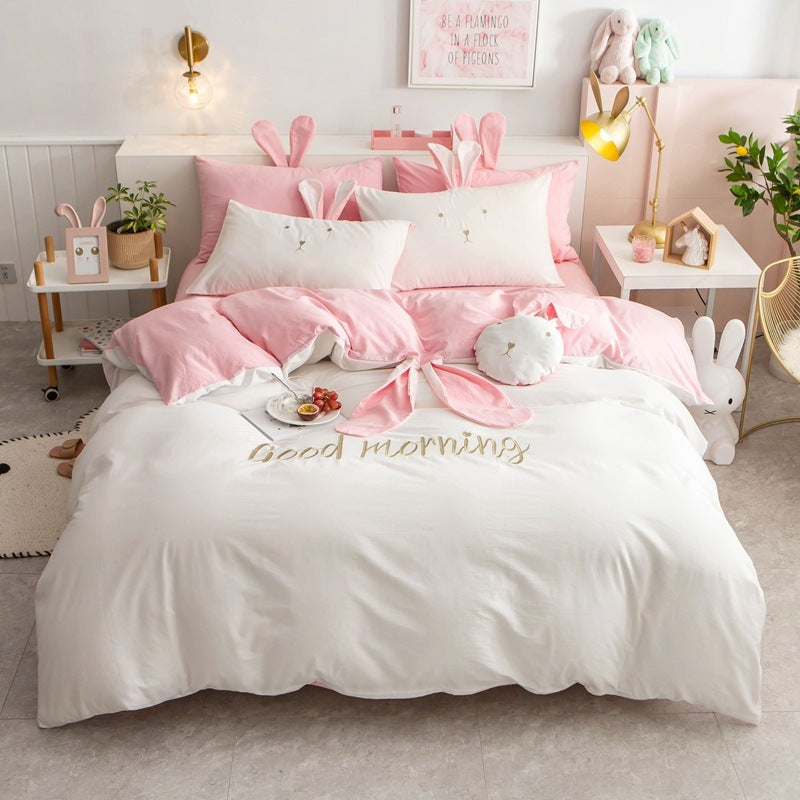 Parure de lit style princesse printemps et été pour fille avec motif cœur