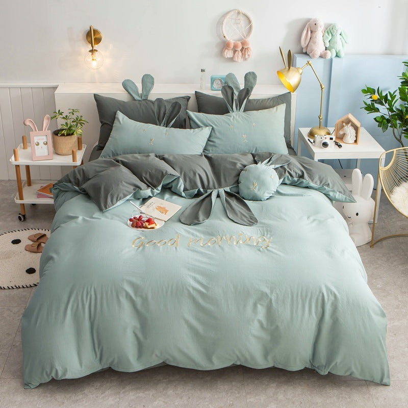 Parure de lit style princesse printemps et été pour fille avec motif cœur