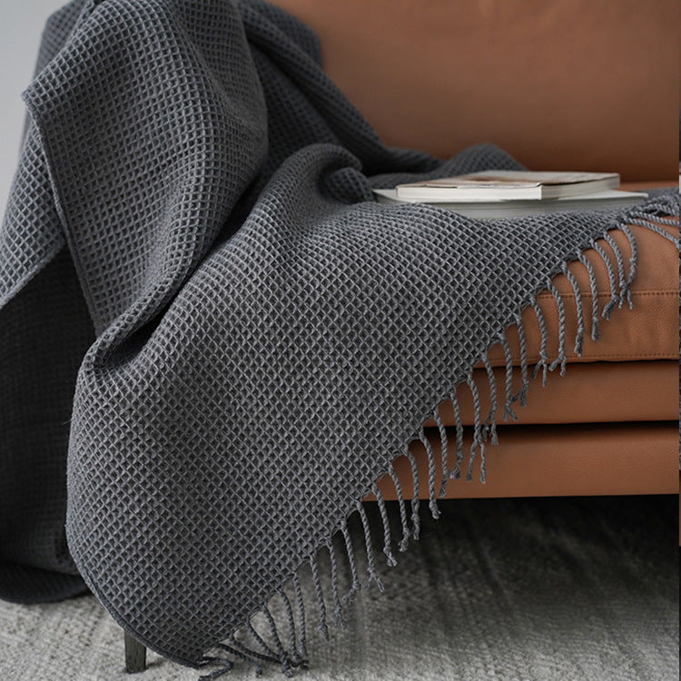 Manta de color liso, sofá, manta decorativa para habitación, manta y toalla gris oscuro