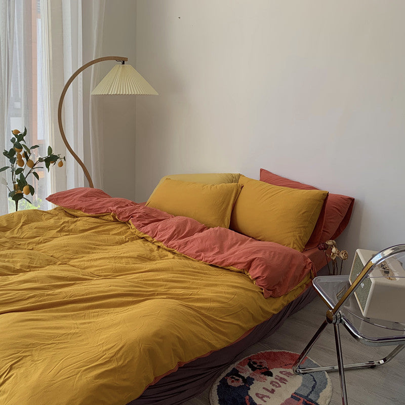 Sábana de cama moderna, sencilla y con colores pigmentados.
