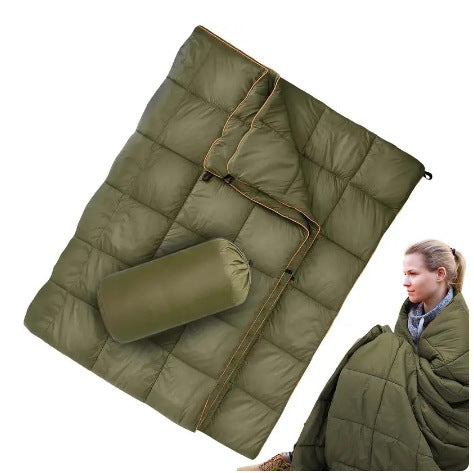 Manta de plumas para acampar al aire libre, portátil, impermeable, para senderismo y uso diario.