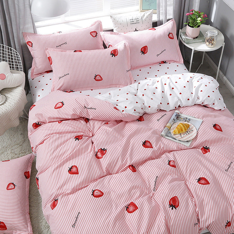Juego de cama de tres piezas para dormitorio con diseño de corazones de Net Celebrity