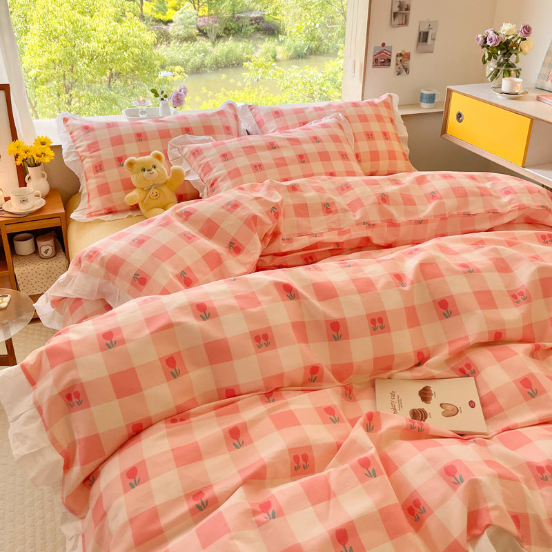 Cama pequeña de algodón floral de cuatro piezas estilo princesa