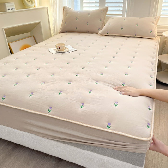 New Soybean Fiber Quilted Fitted Sheet Single Piece