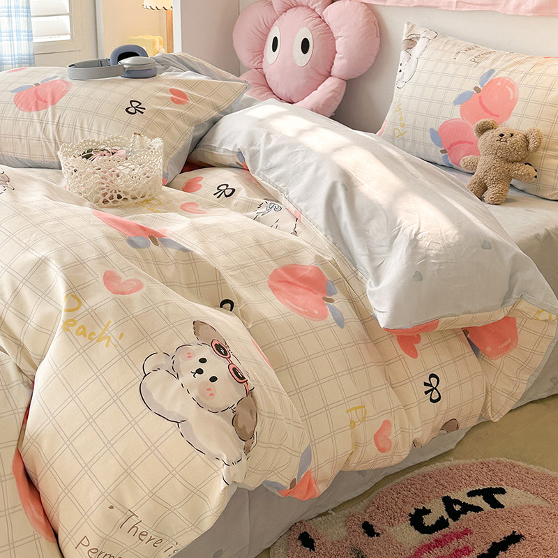 Juego de cama de cuatro piezas de algodón puro para dormitorio de estudiantes con funda nórdica y sábanas