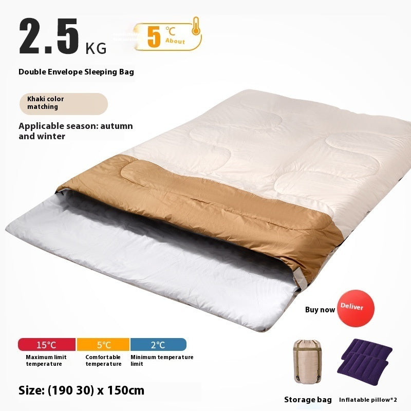 Saco de dormir doble para adultos, para acampar al aire libre, grueso, cálido y resistente al frío, de doble uso