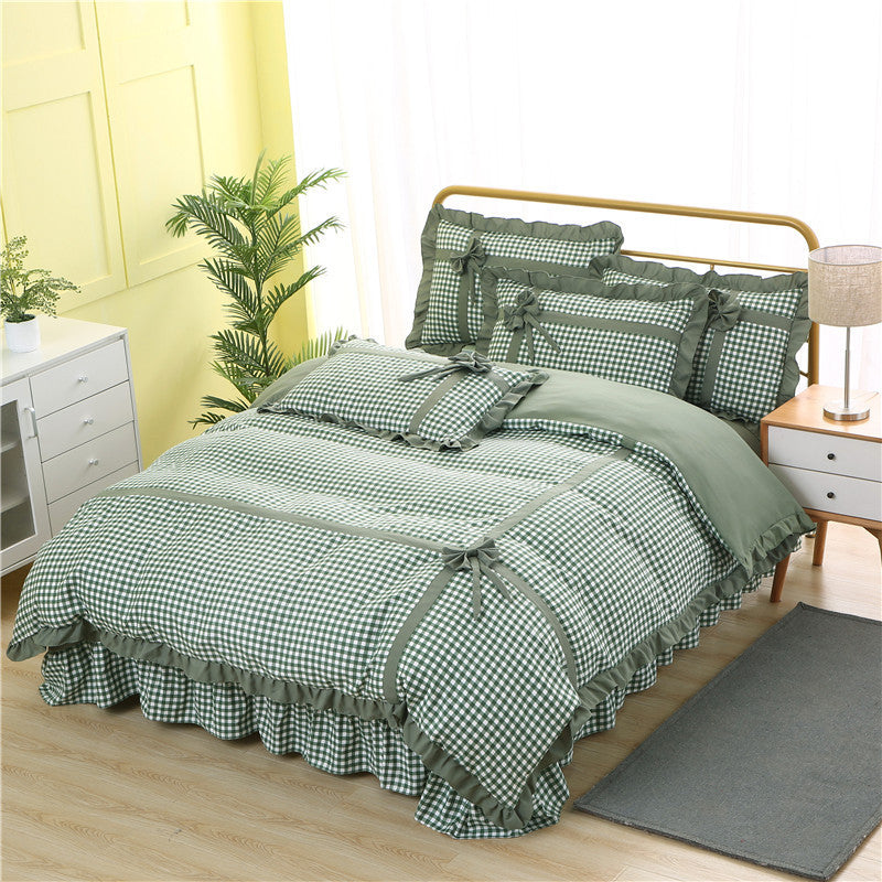 Korean style lace four-piece plaid pastoral princess style