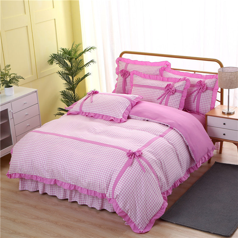 Korean style lace four-piece plaid pastoral princess style