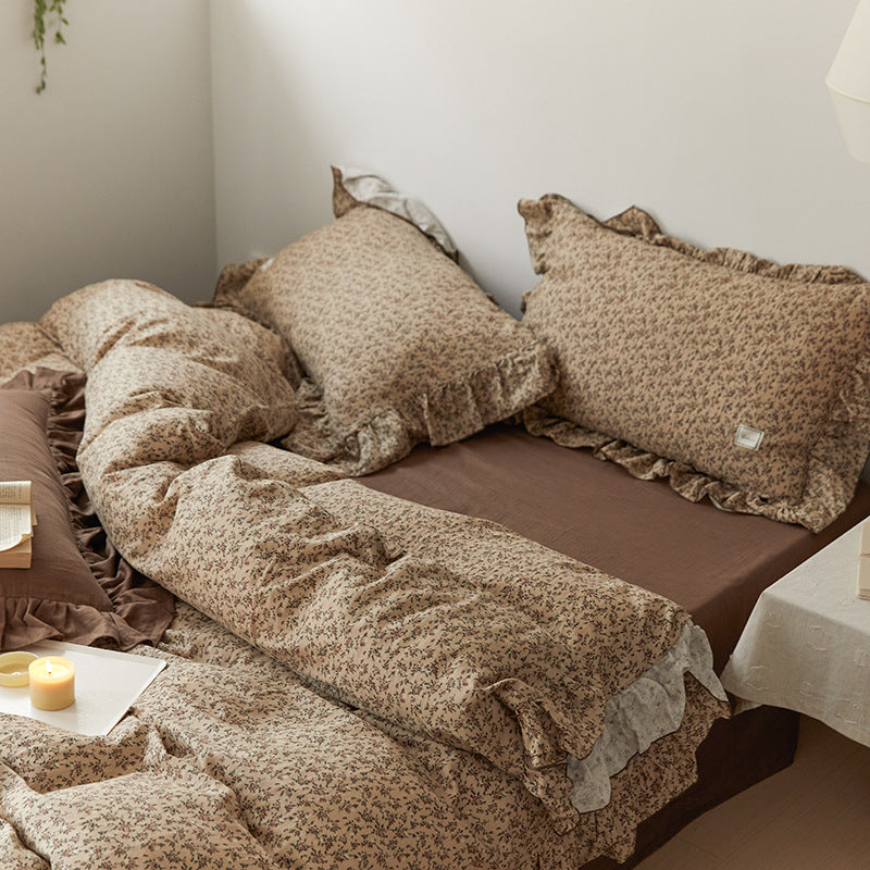 Juego de cama de cuatro piezas con diseño floral pastoral Ins Wind