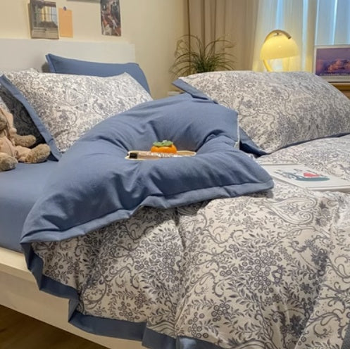 Juego de cama de cuatro piezas de algodón lavado y cáñamo, de grado materno-infantil, clase A