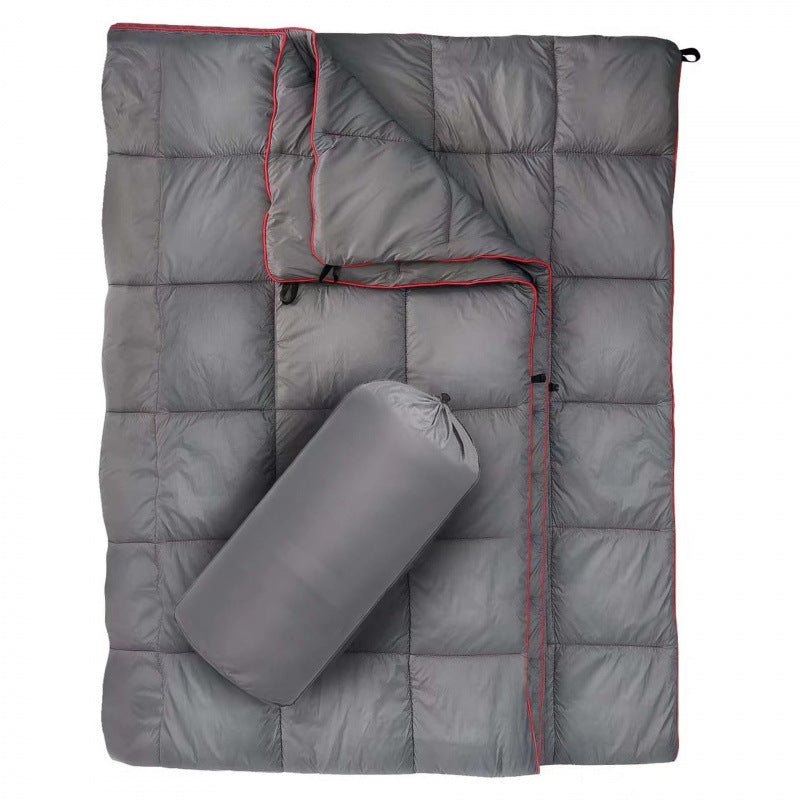 Manta de plumas para acampar al aire libre, portátil, impermeable, para senderismo y uso diario.