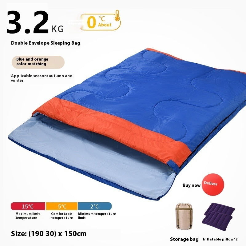 Saco de dormir doble para adultos, para acampar al aire libre, grueso, cálido y resistente al frío, de doble uso