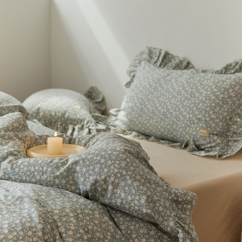 Juego de cama de cuatro piezas con diseño floral pastoral Ins Wind