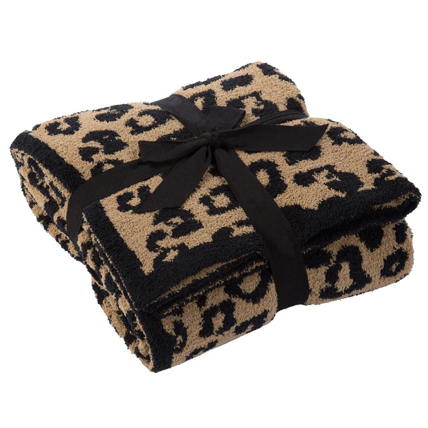 Knitted Leopard Blanket Plus Velvet Knitted Jacquard Barefoot Dream Blanket