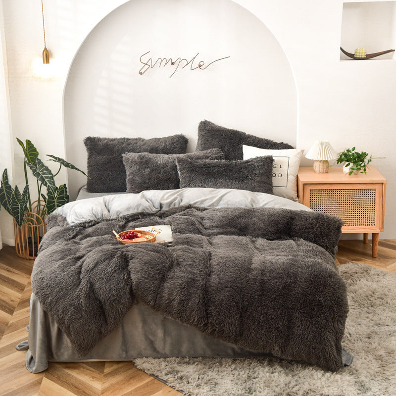 Pure Color Thick Long-haired Mink Velvet Four-piece Suit