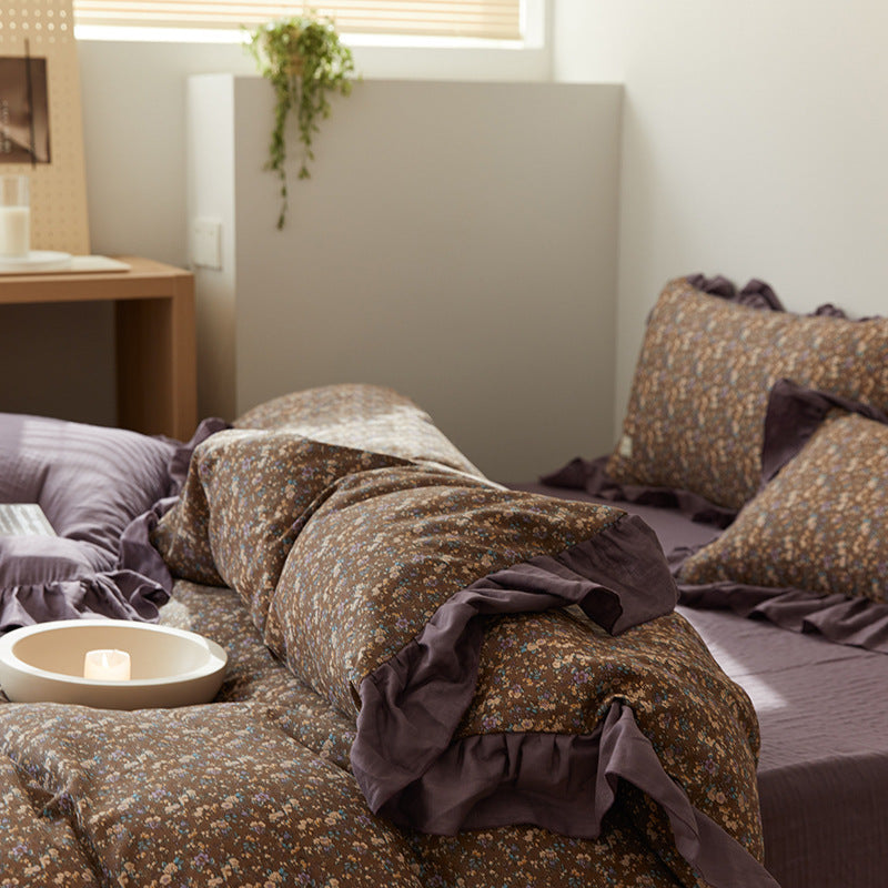 Juego de cama de cuatro piezas con diseño floral pastoral Ins Wind