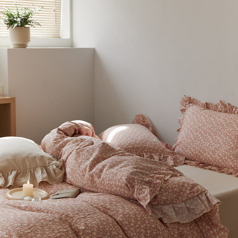 Juego de cama de cuatro piezas con diseño floral pastoral Ins Wind