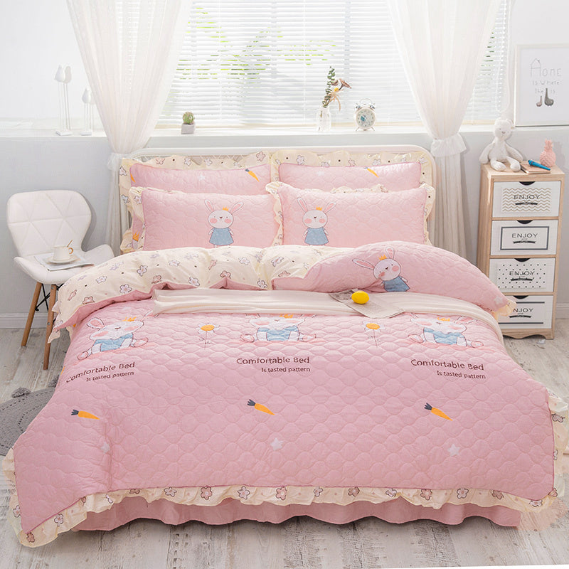 Faldón de cama de algodón acolchado lateral antideslizante de cuatro piezas