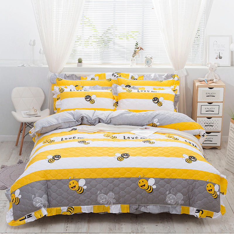 Faldón de cama de algodón acolchado lateral antideslizante de cuatro piezas