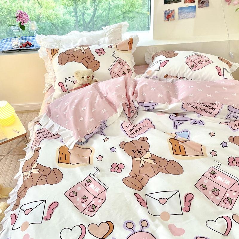 Cama pequeña de algodón floral de cuatro piezas estilo princesa