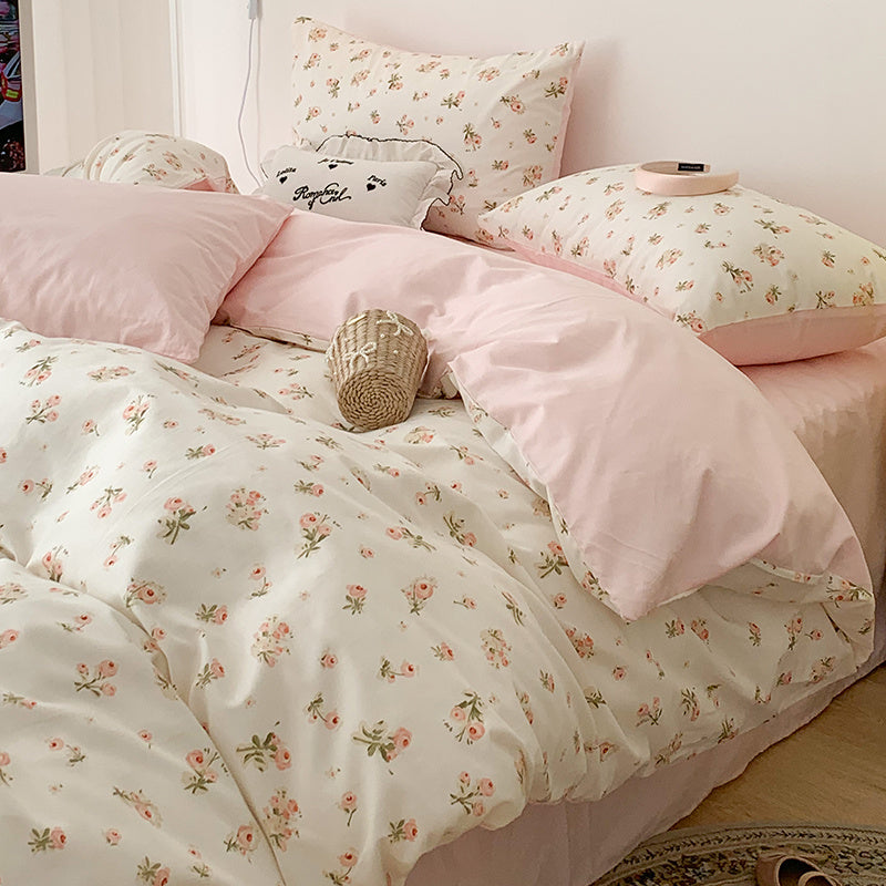 Juego de cama de cuatro piezas de algodón puro para dormitorio de estudiantes con funda nórdica y sábanas