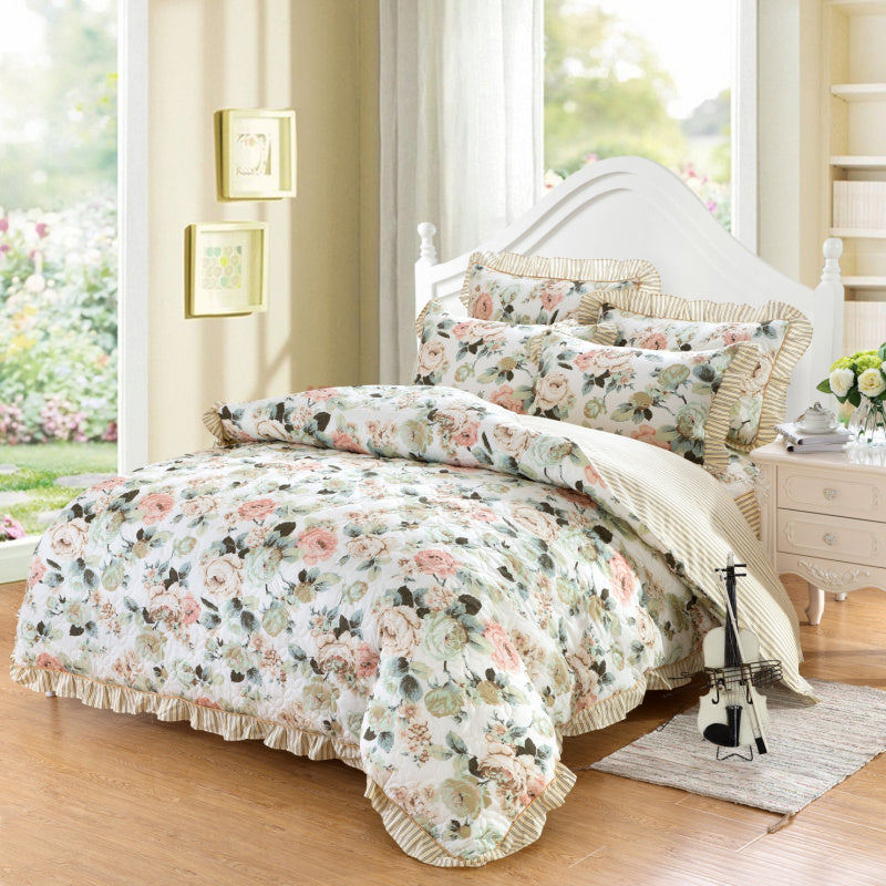 Faldón de cama de algodón acolchado lateral antideslizante de cuatro piezas
