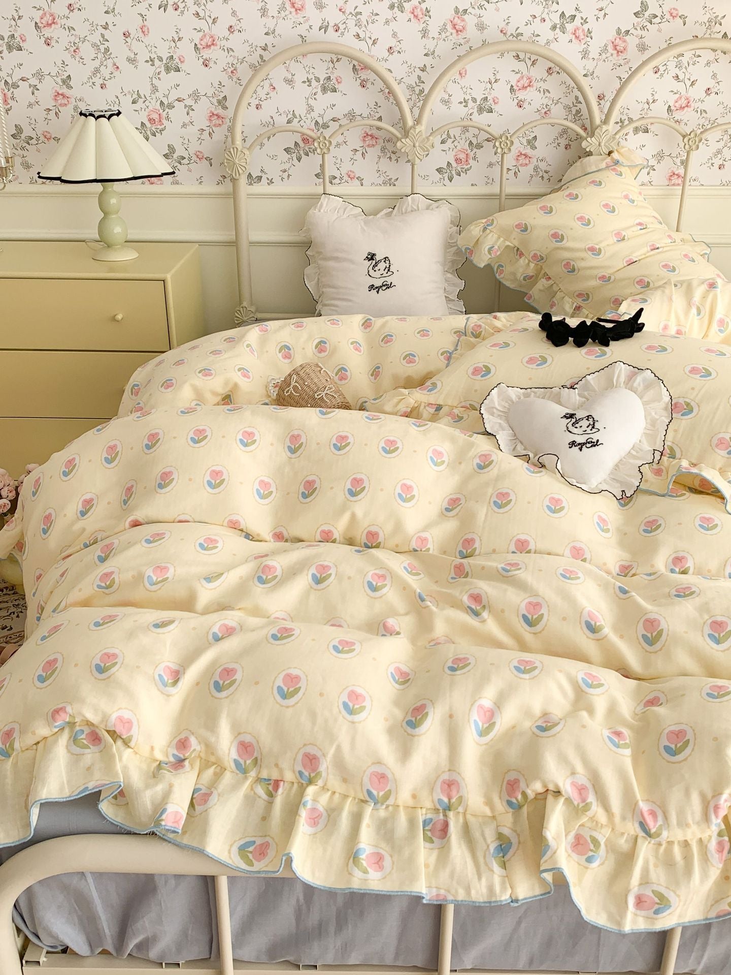 Conjunto sencillo y fresco de hilo de doble capa de algodón puro Girly Heart