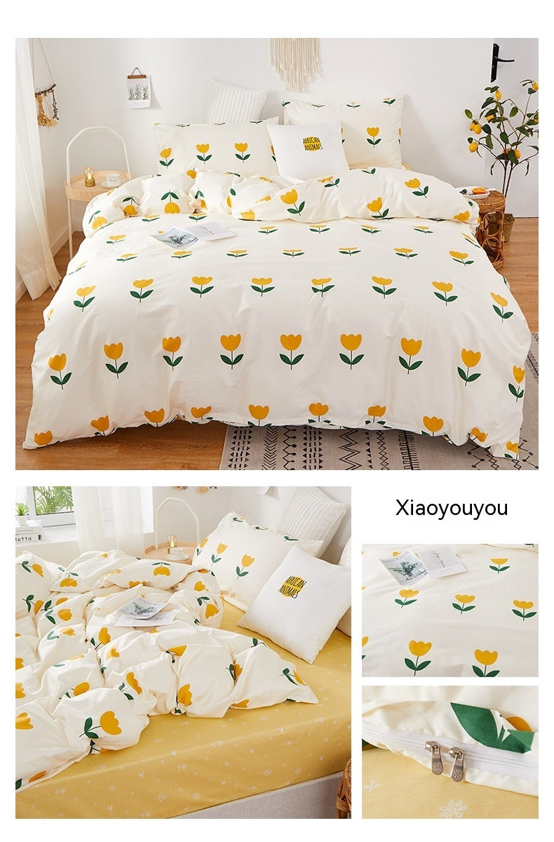Juego de cama de algodón puro estilo coreano de cuatro piezas