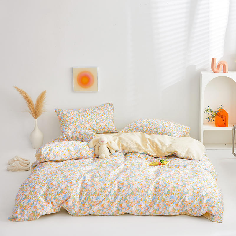 Sábana de algodón estilo americano campestre con estampado floral color piel