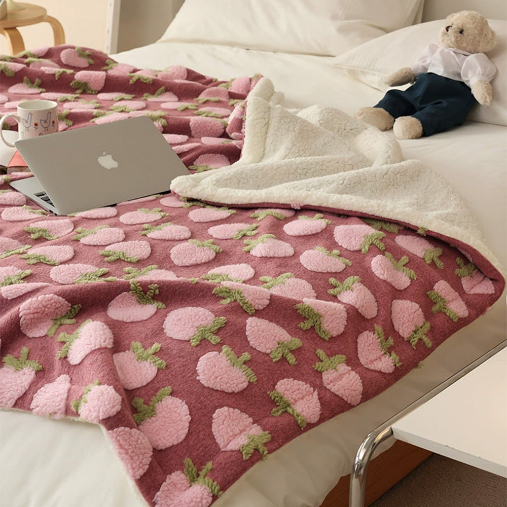 Manta de cordero jacquard coreana gruesa y cálida, manta de vellón coral para el tiempo libre, para otoño e invierno, suave y cerosa, con forma de corazón para niña, manta multifunción para el almuerzo, cómoda y con aire acondicionado.