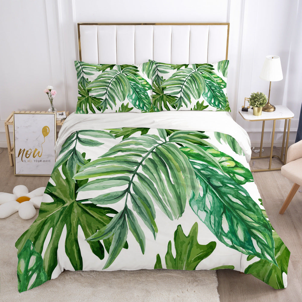Nordic Spring Bedding Set Green Leaf Quilt Cover
