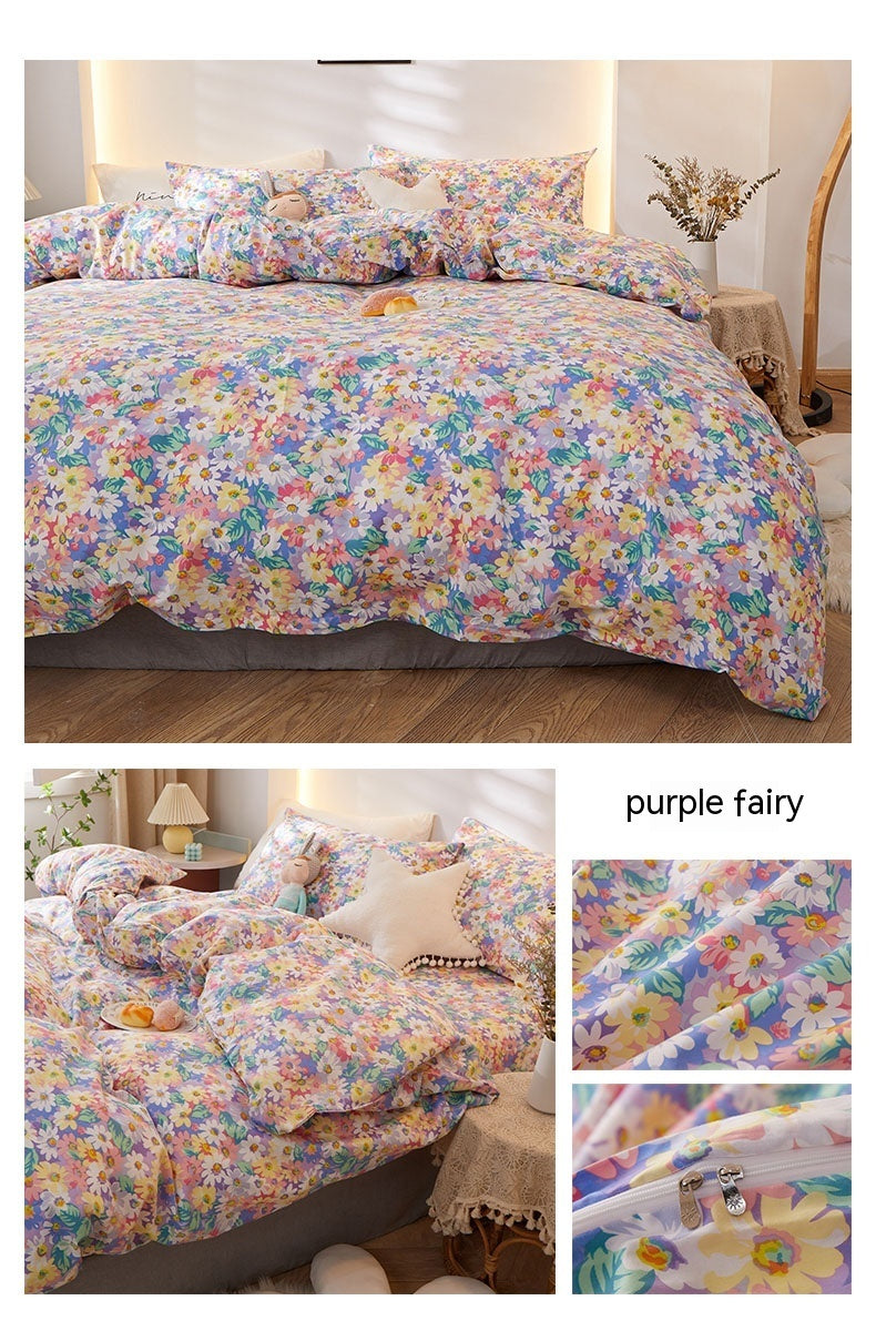 Juego de cama de algodón puro estilo coreano de cuatro piezas